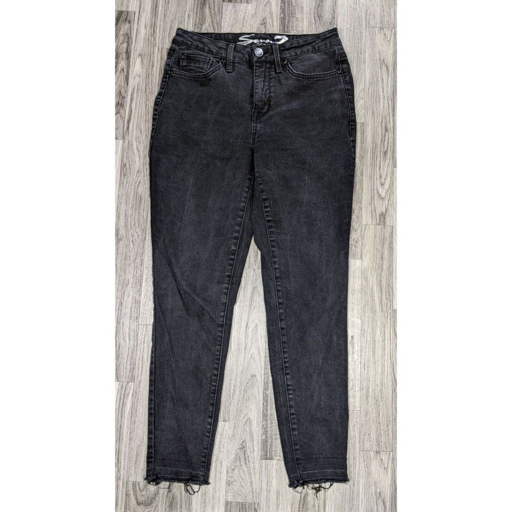 Seven 7 Womens Size 10 Pockets‎ Skinny Fringe Hem Denim Black Jeans
